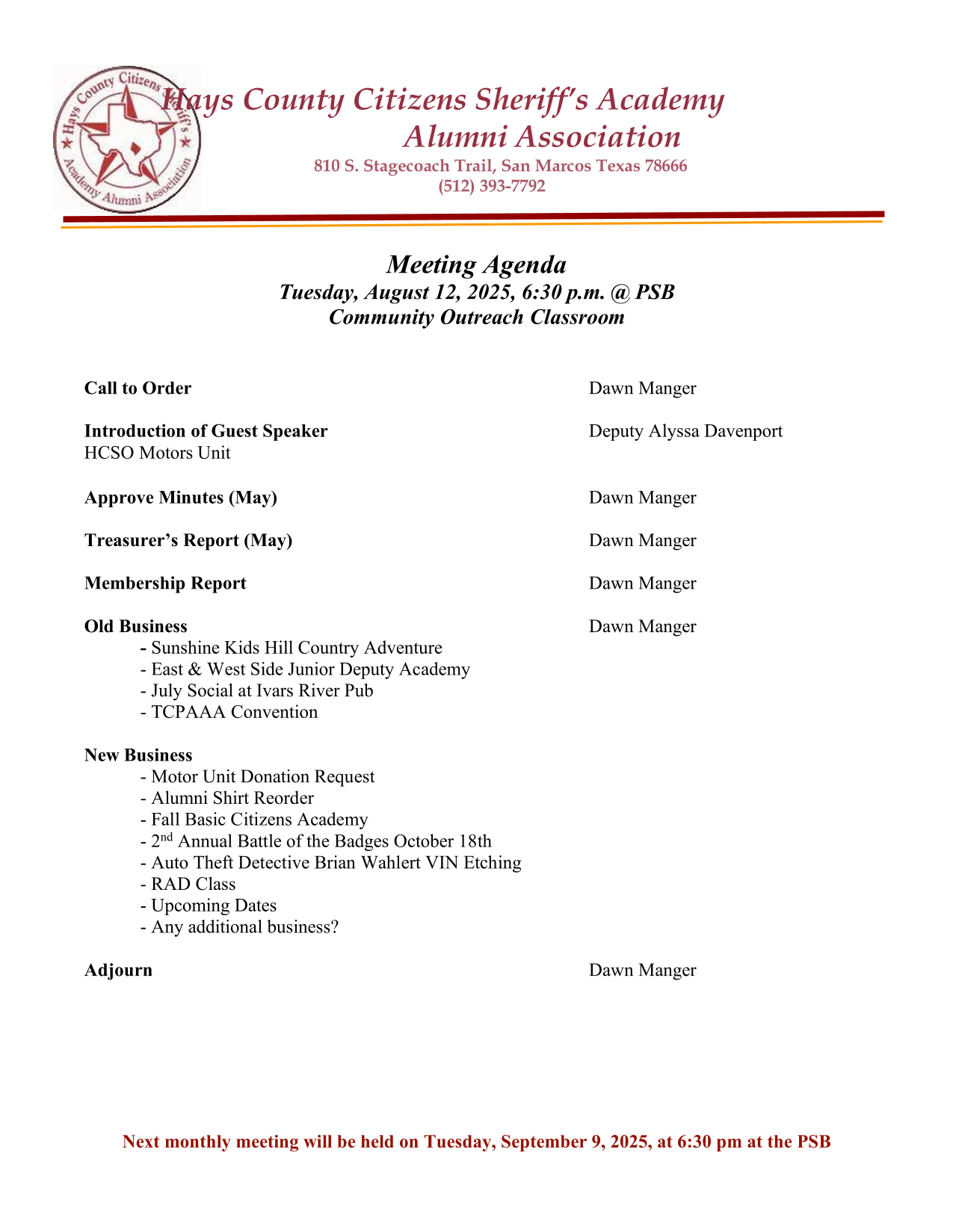 Agenda Not Posted Yet - Please Check Back Later
