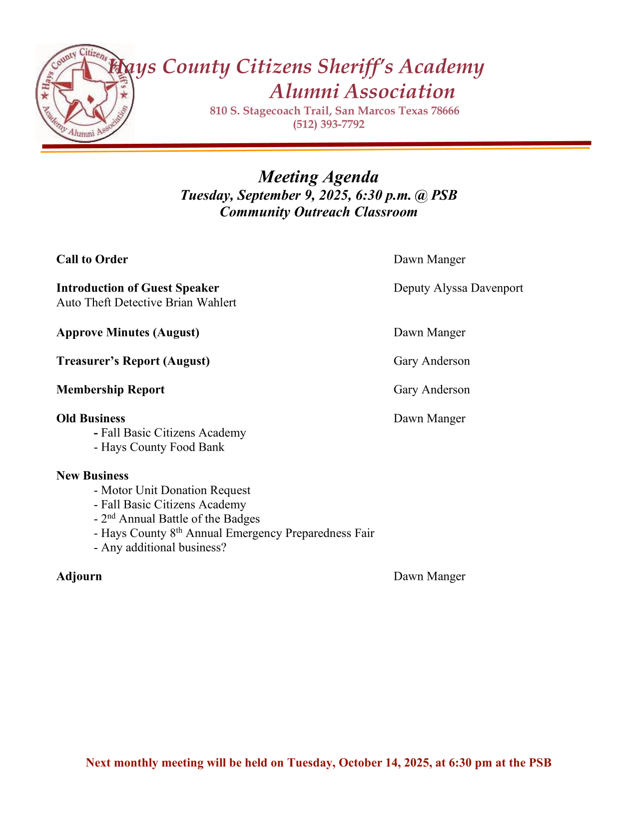 Agenda Not Posted Yet - Please Check Back Later