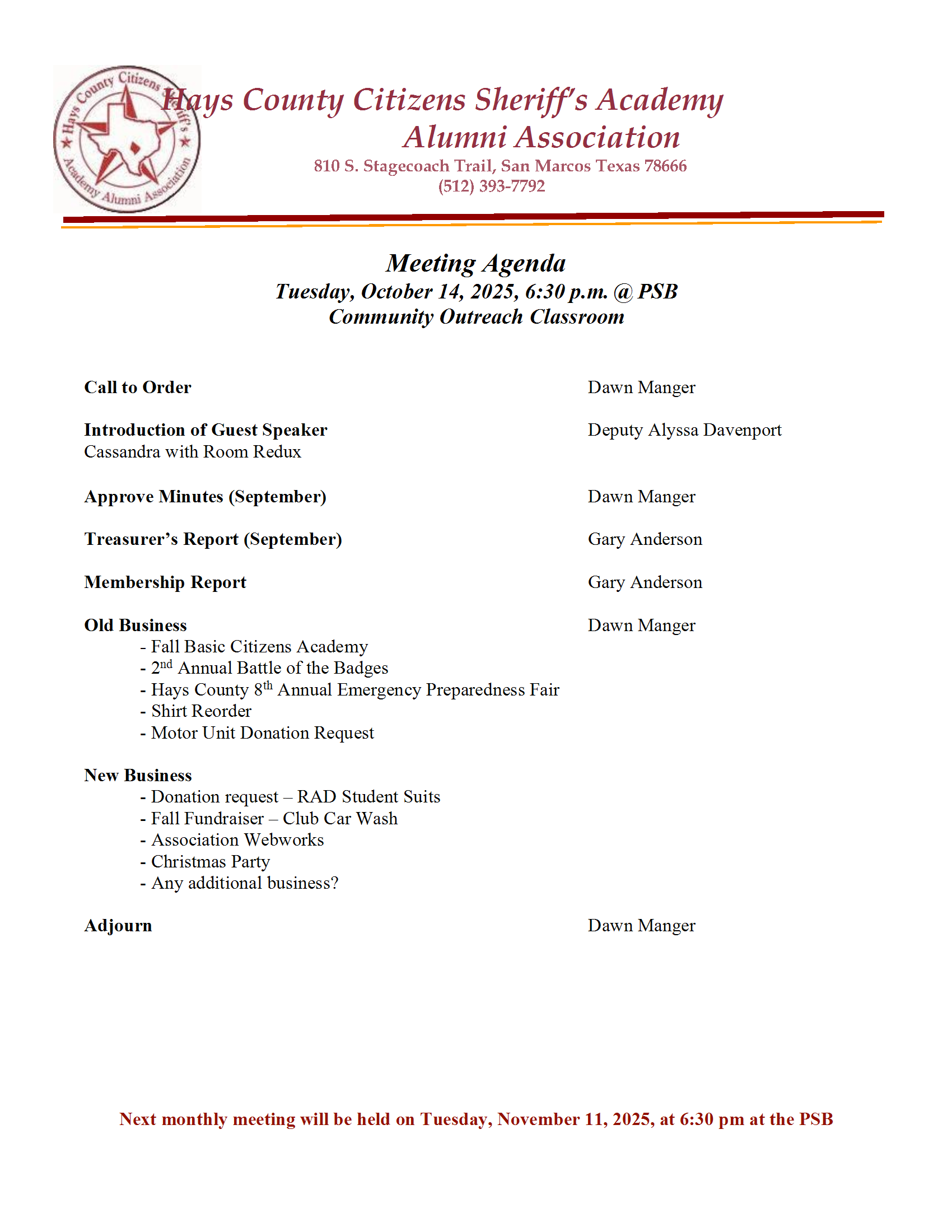 Agenda Not Posted Yet - Please Check Back Later